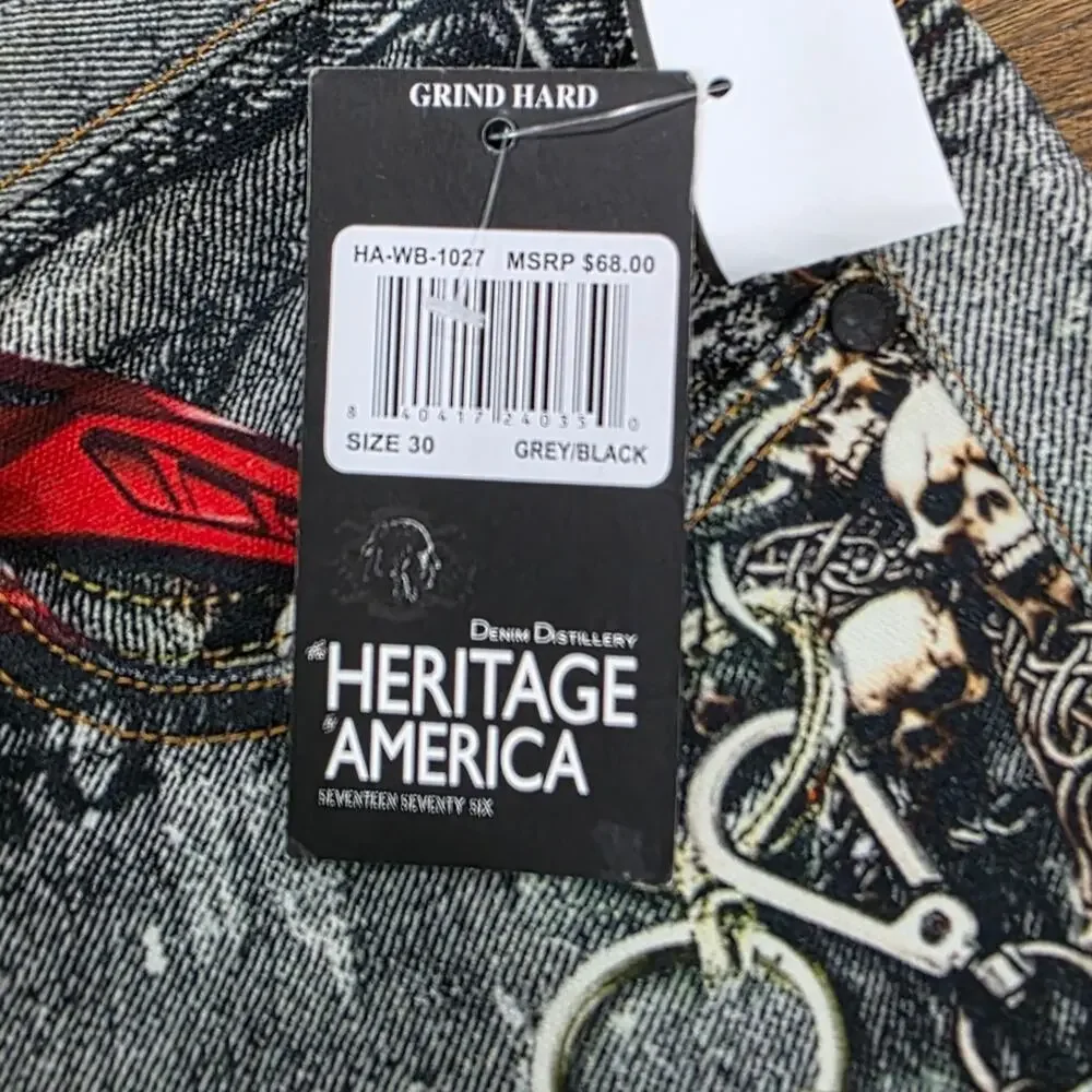 Heritage America Men's Distressed Graphic Jeans - Men's 30x33 NWT